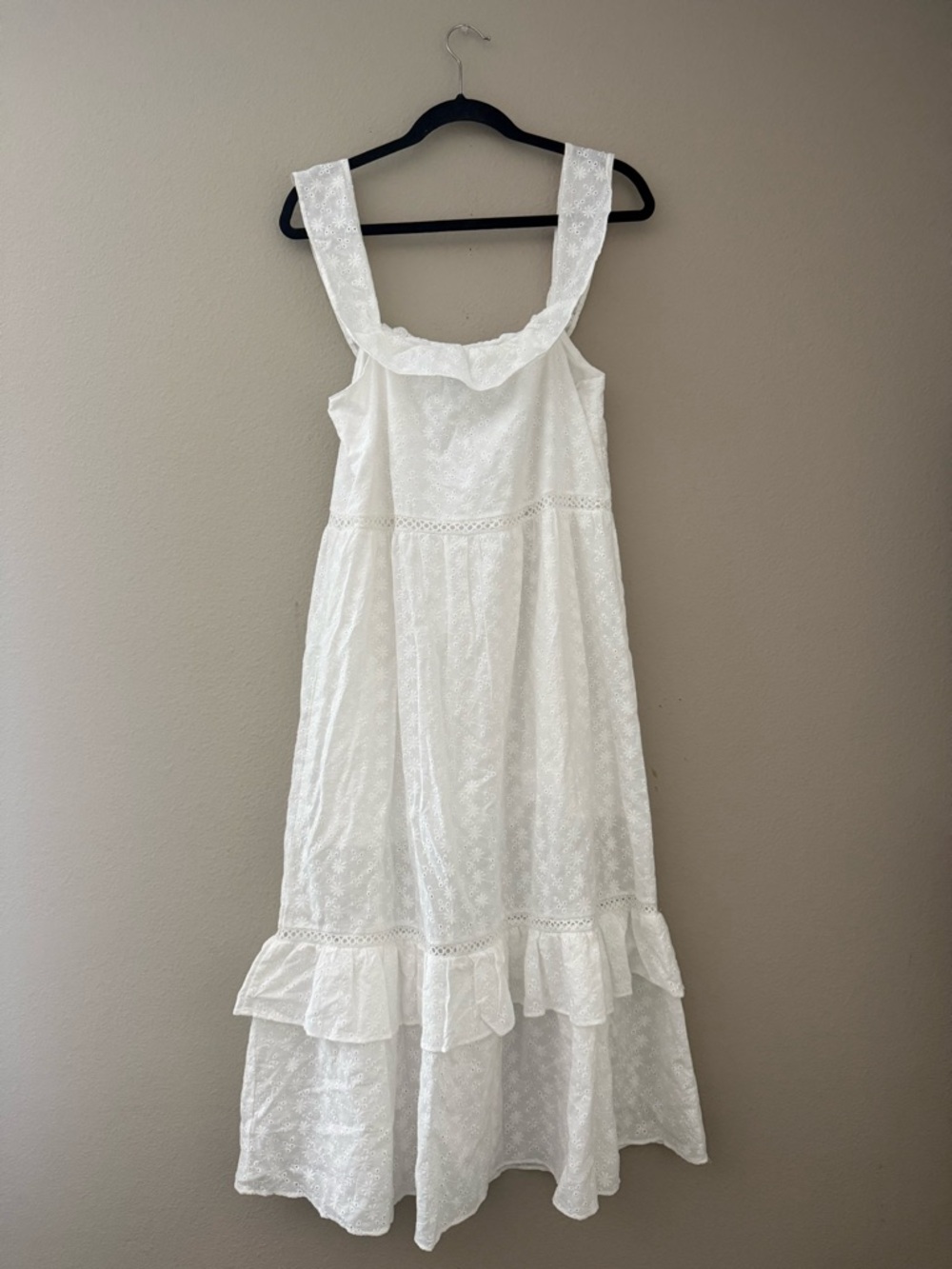 KOKO + MASON White Eyelet Cotton Ruffle Midi Dress Cottagecore Boho NWT M - Picture 2 of 4